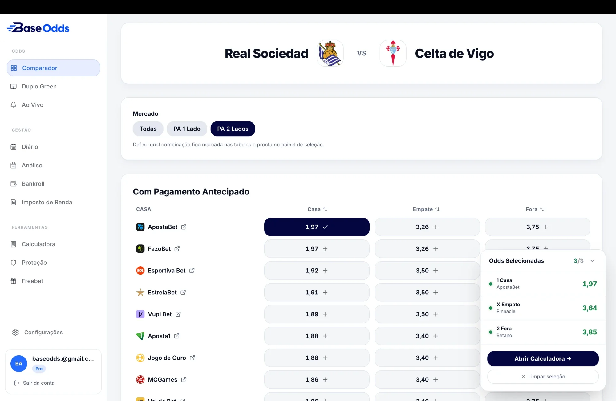 Base Odds — Odds detalhadas no tema Claro